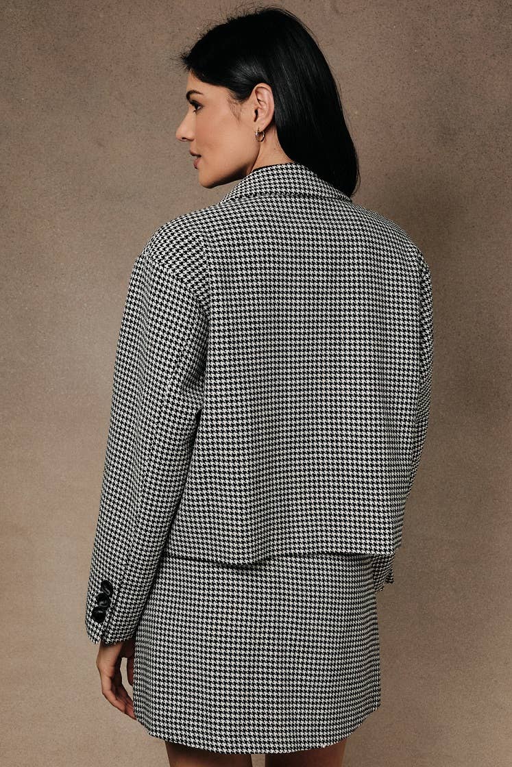 Boxy Cropped Houndstooth Blazer