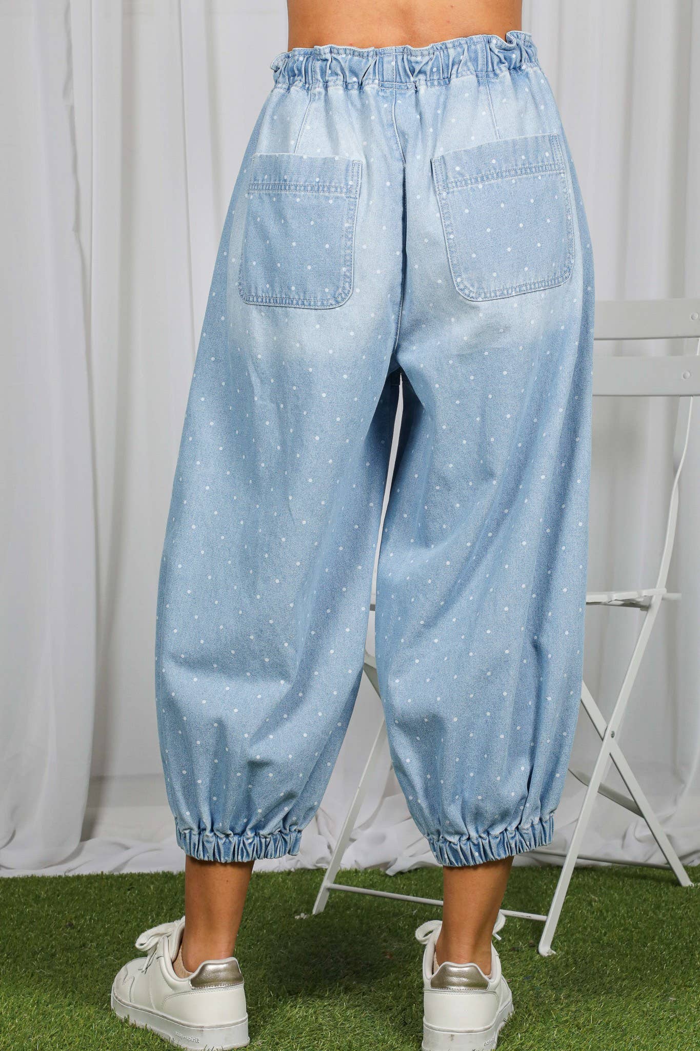 Polka Dot Casual Patch Pocket Crop Barrel Jeans