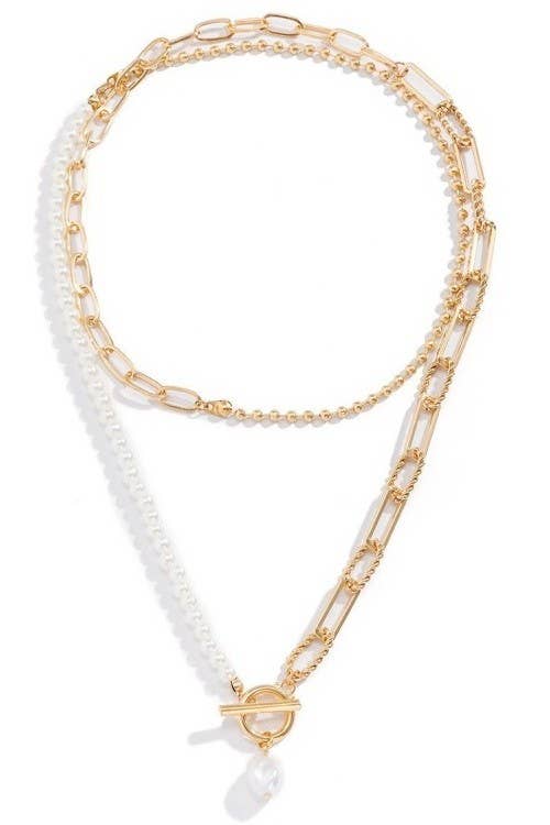 Pearl layered toggle necklace
