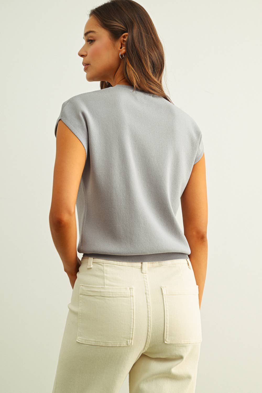 Round Neck Cap Short Sleeve Knit Top