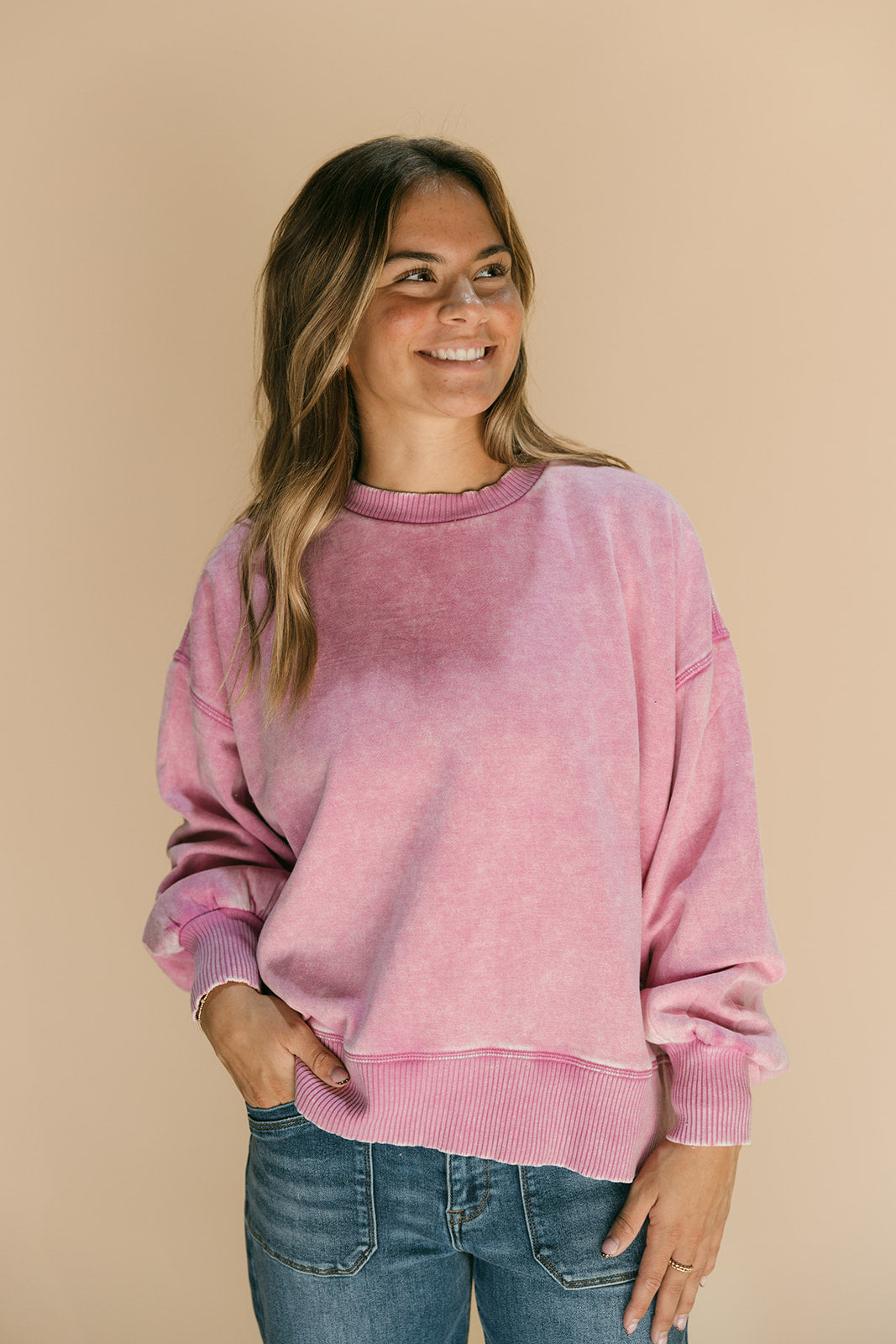 Acid wash oversized pullover