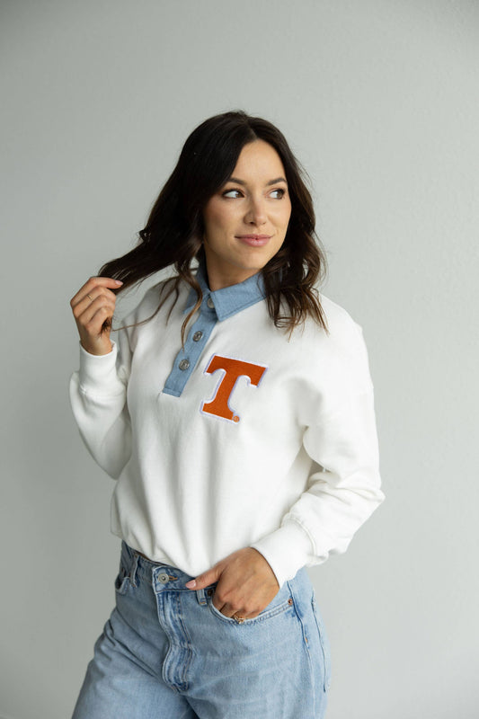 Tennessee | Oversized Logo Patch Denim Collar Crew