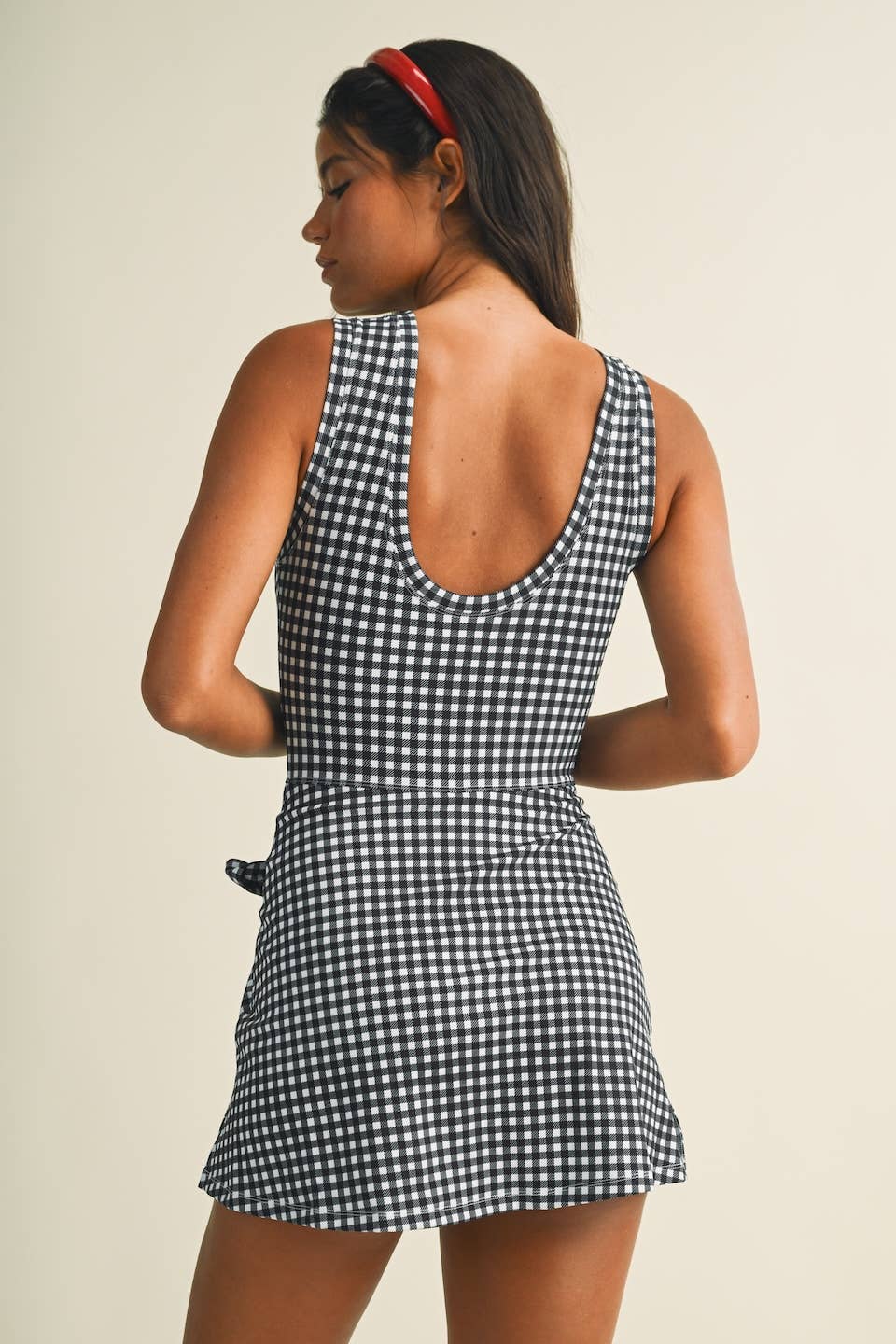 Gingham Print Sleeveless Wrap Tie Front Dress