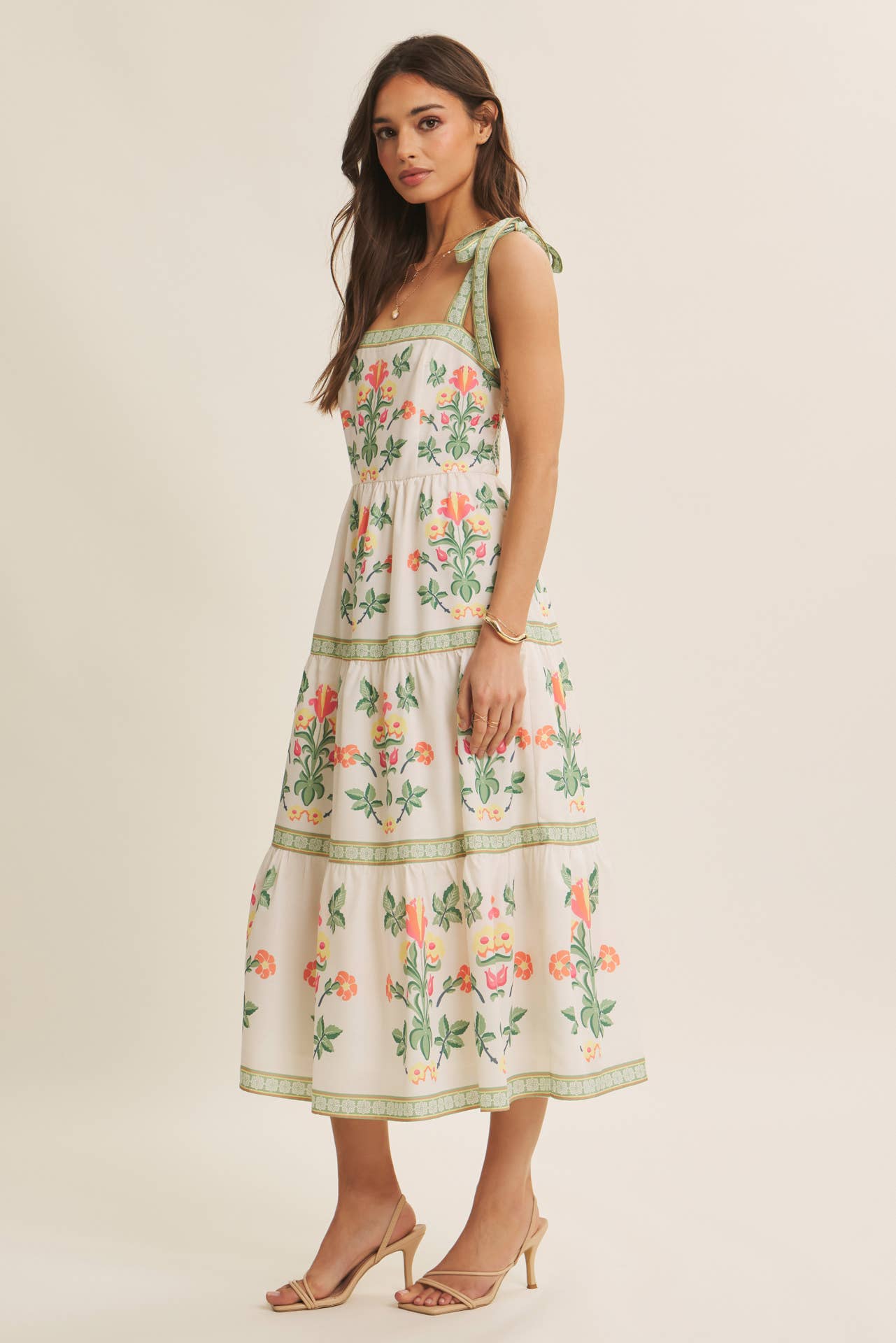 Softly Romantic Exclusive Print MIDI Dress With Shoulder Tie
