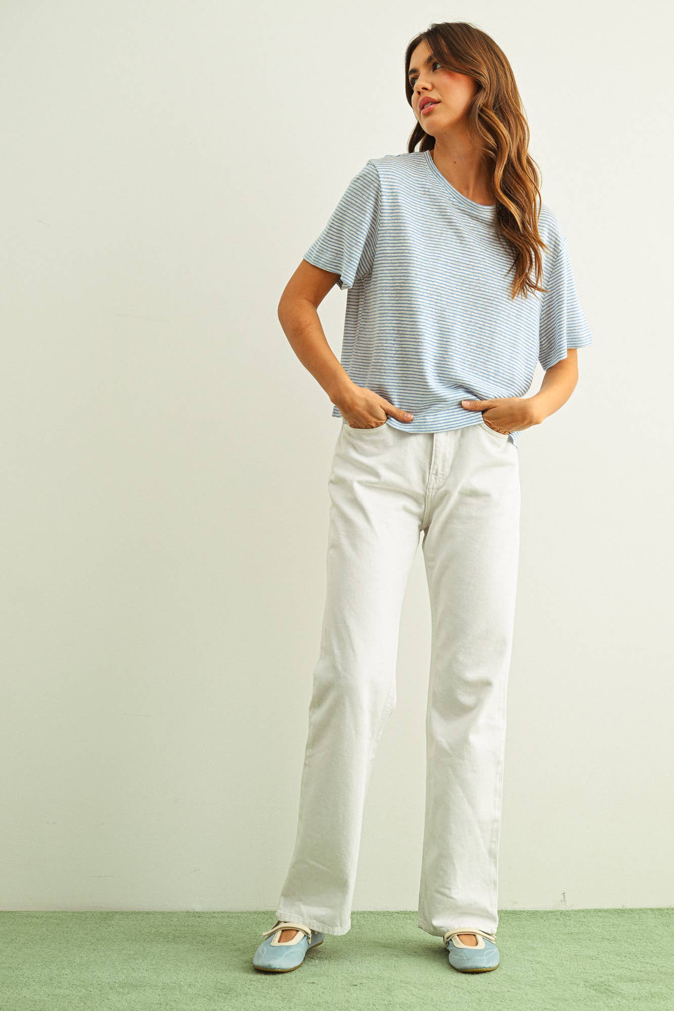 Stripe Slub Short Sleeve Top
