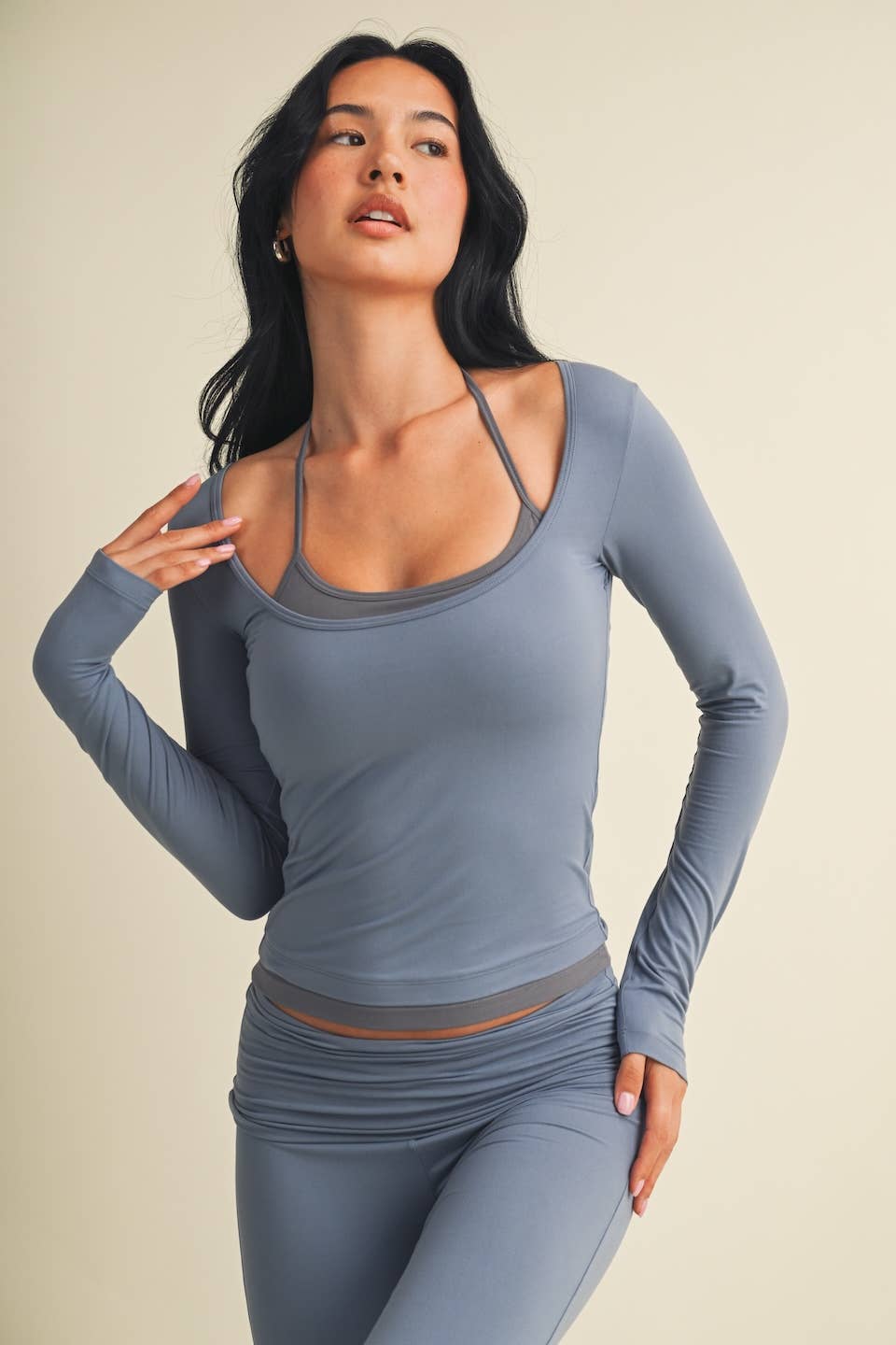 Soft Knit Double Layered Long Sleeve Top