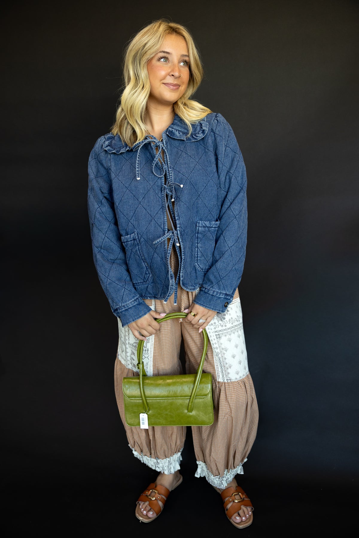 Denim Tie Quilted Jacket