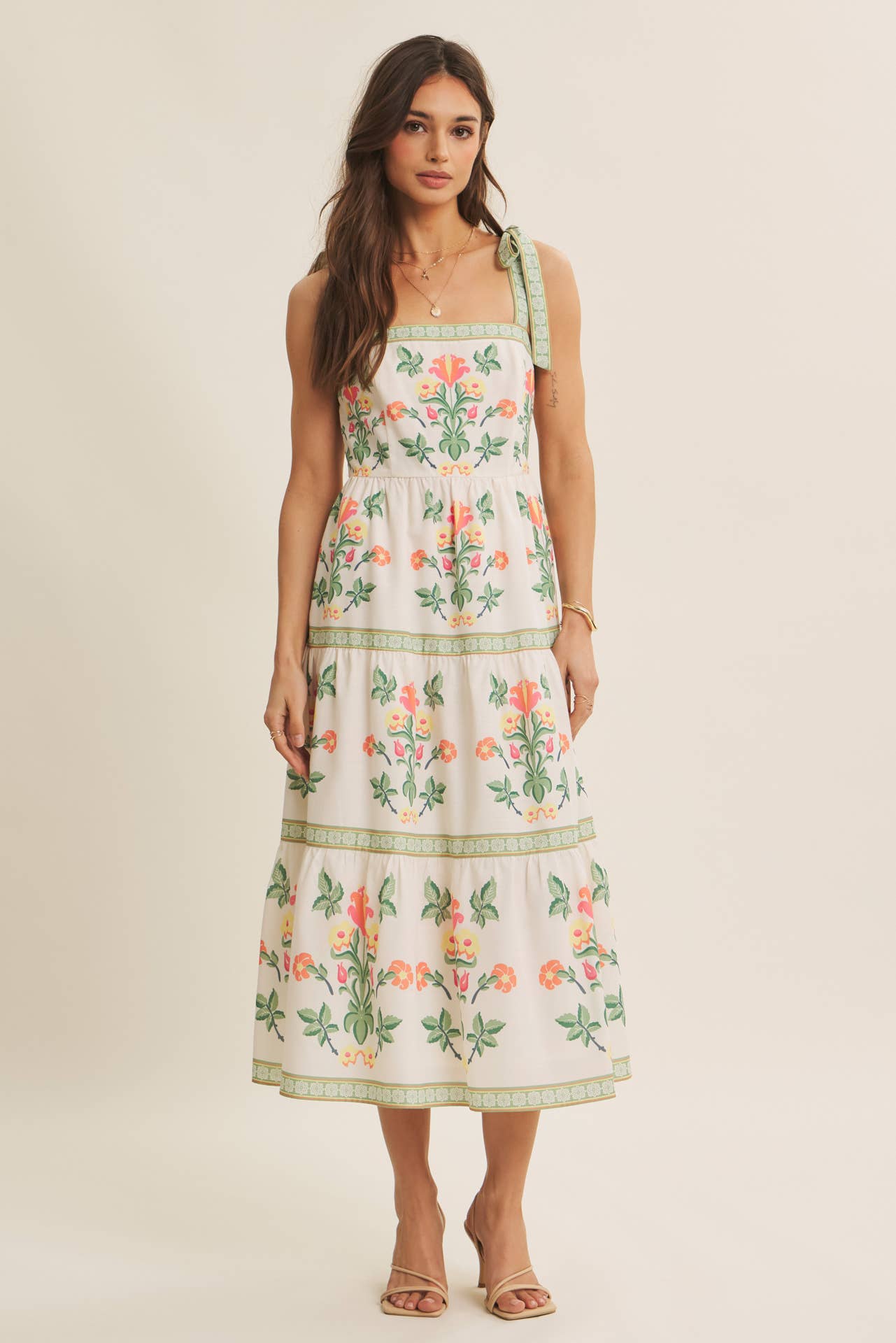 Softly Romantic Exclusive Print MIDI Dress With Shoulder Tie