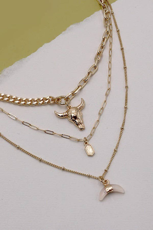 Bull horn multi layered necklace