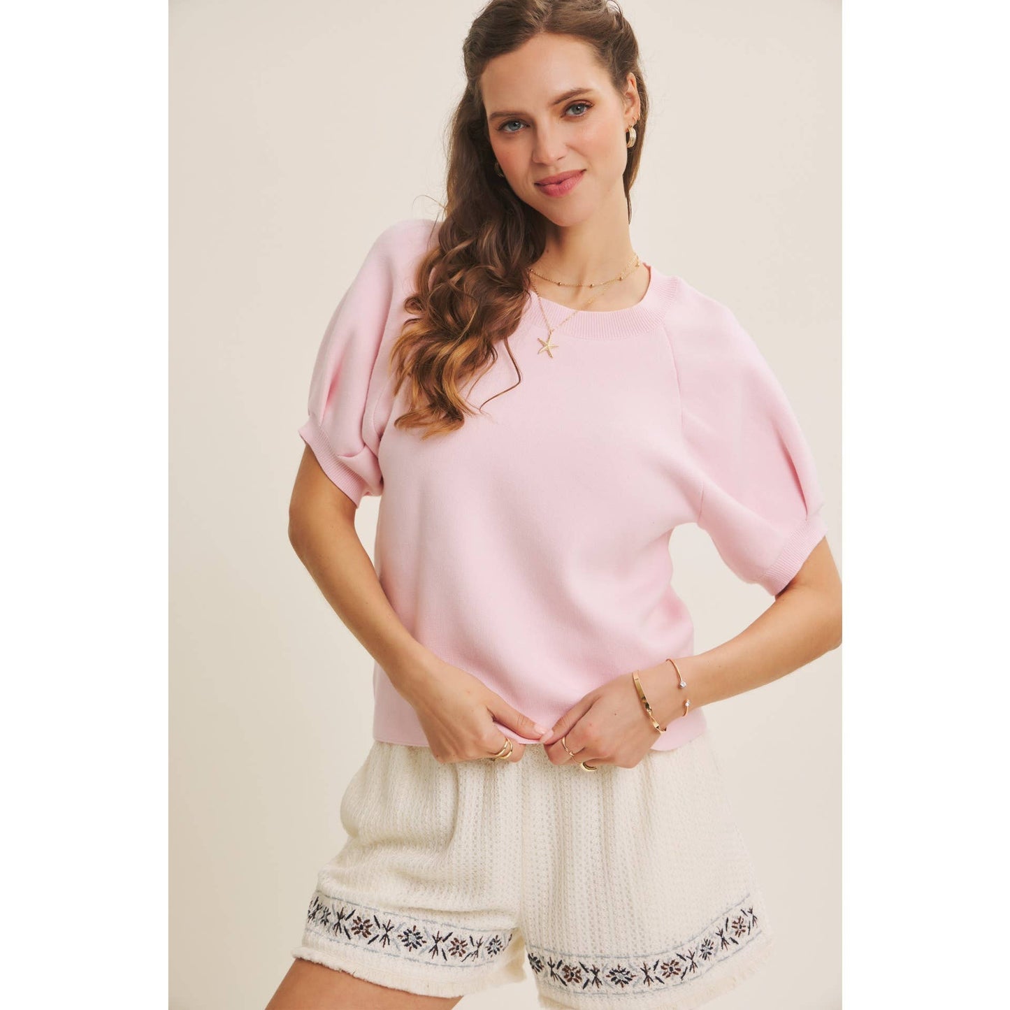 Easy Volume Movement Breathable Cotton Sweater With Puff