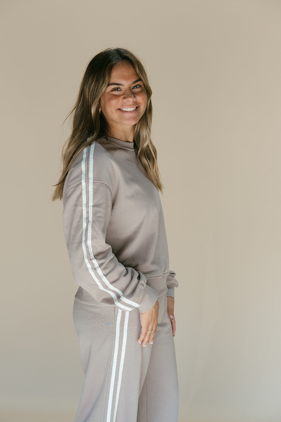 Striped Crewneck Pullover Sweatpants 2pcs Outfit