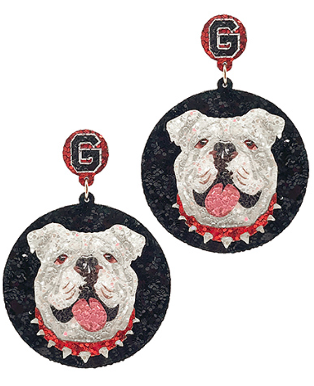 Georgia | Bulldog Glitter Disc Earrings