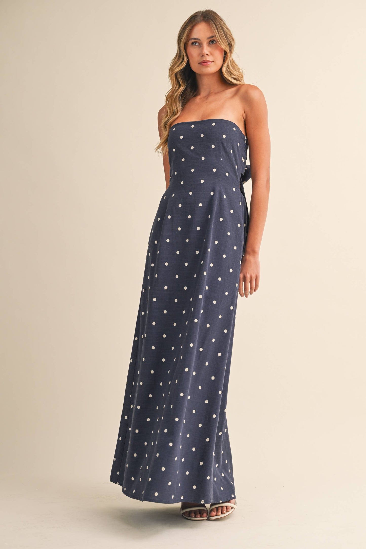 Polka Dot Tube Maxi Dress With Tie-back