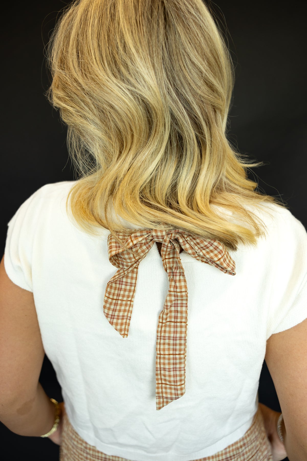 COUNTRY ROADS Gingham Bow Back Twofer Sweater Midi Dress