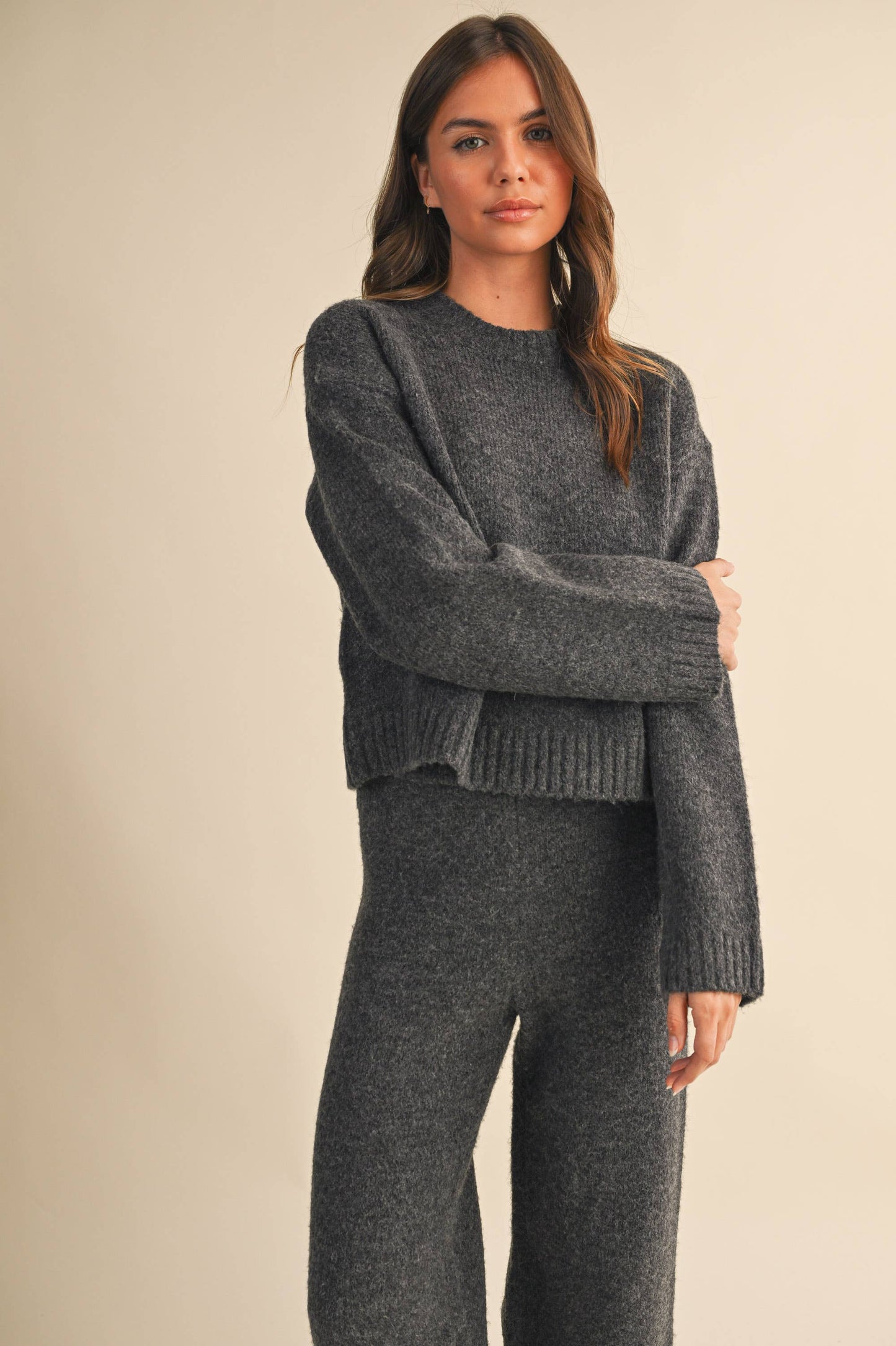 melange cropped sweater top and straight joggers