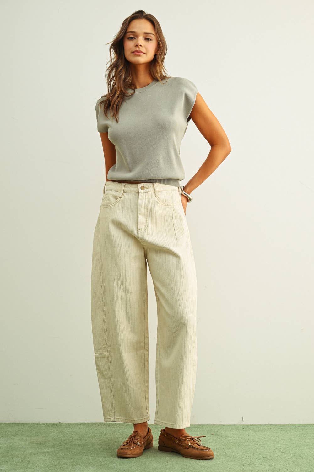 Round Neck Cap Short Sleeve Knit Top