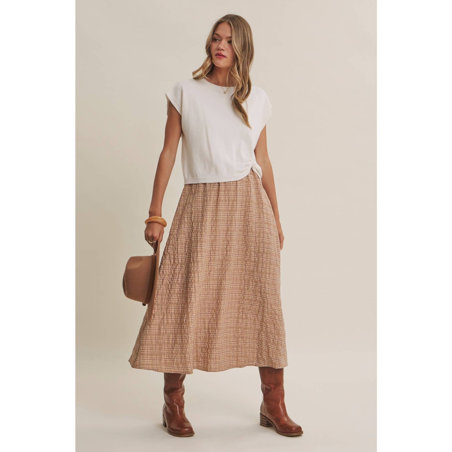 COUNTRY ROADS Gingham Bow Back Twofer Sweater Midi Dress