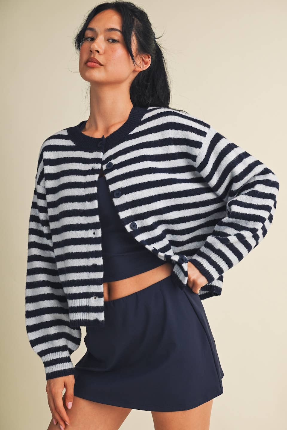 Striped Knit Button Up Cardigan Sweater