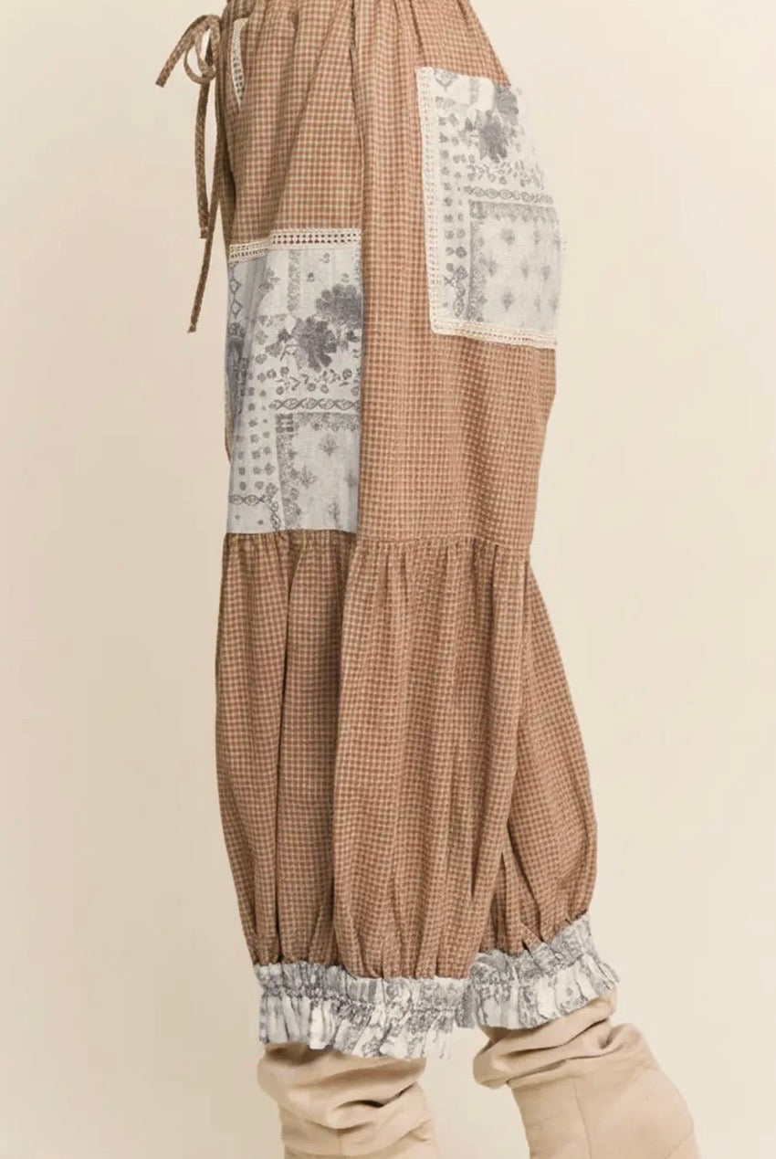 Boho flannel barrel jogger