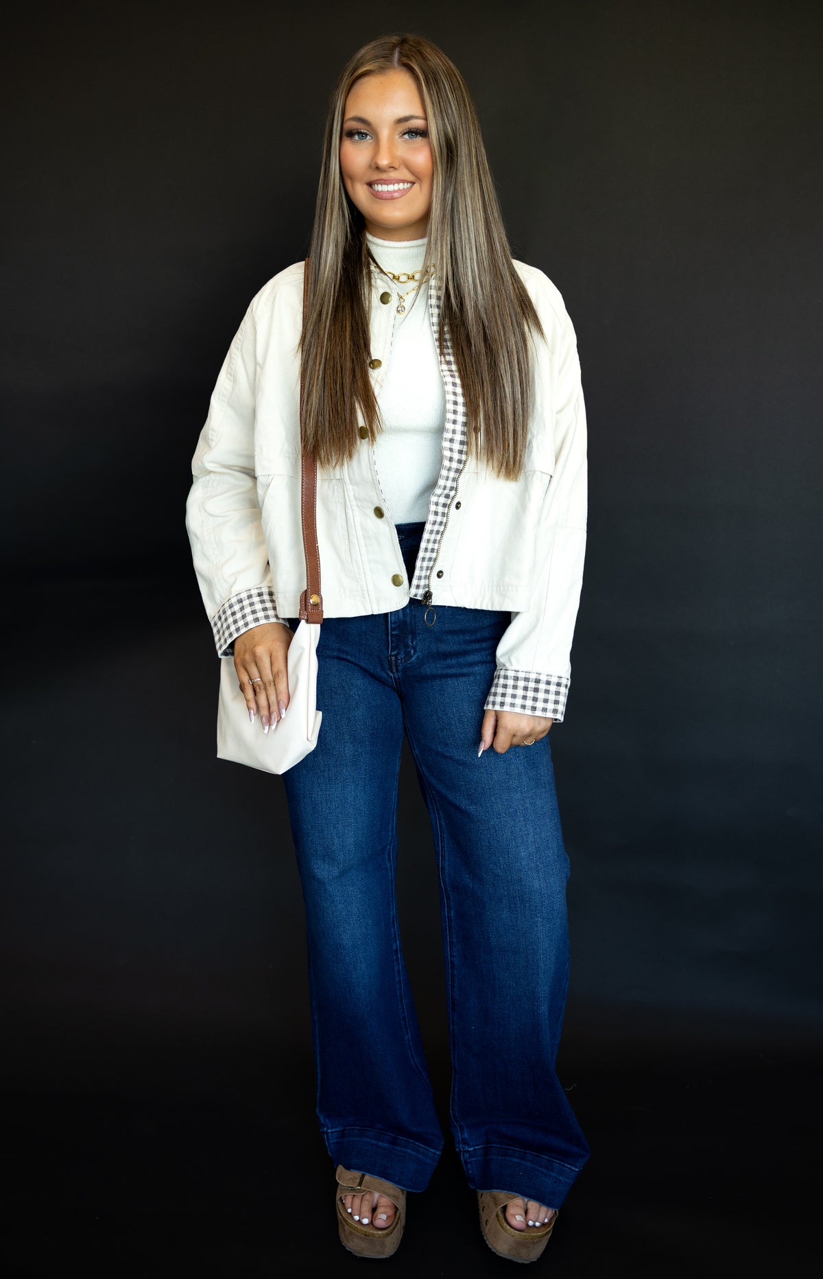 Gingham Collared Twill Jacket