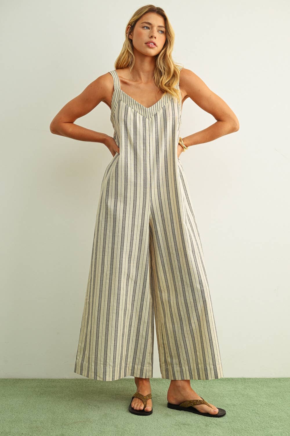 Stripe Printed Wide Leg Jumpsuit