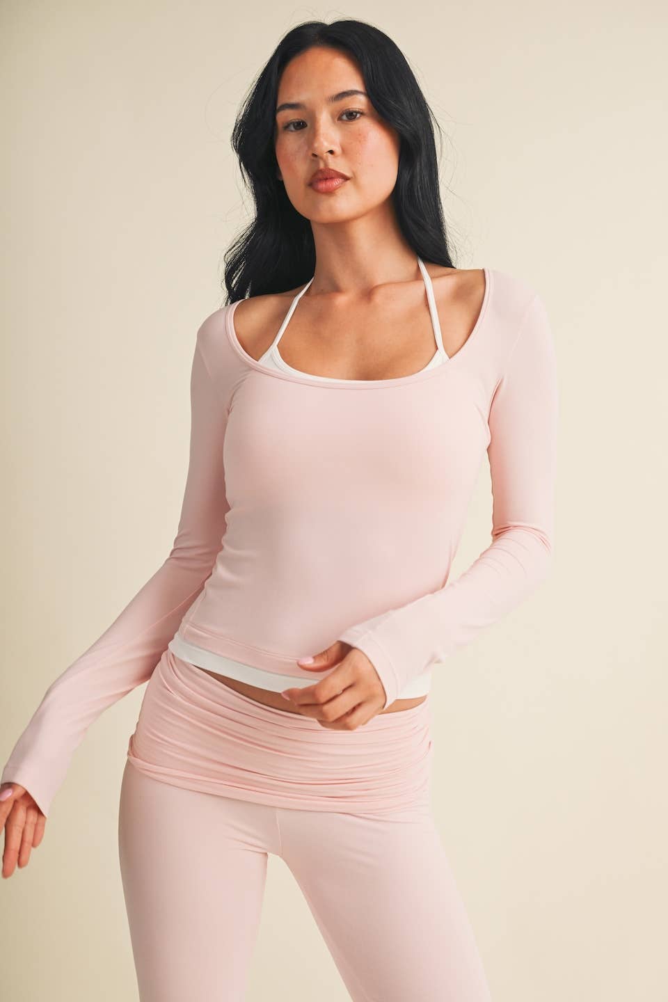 Soft Knit Double Layered Long Sleeve Top