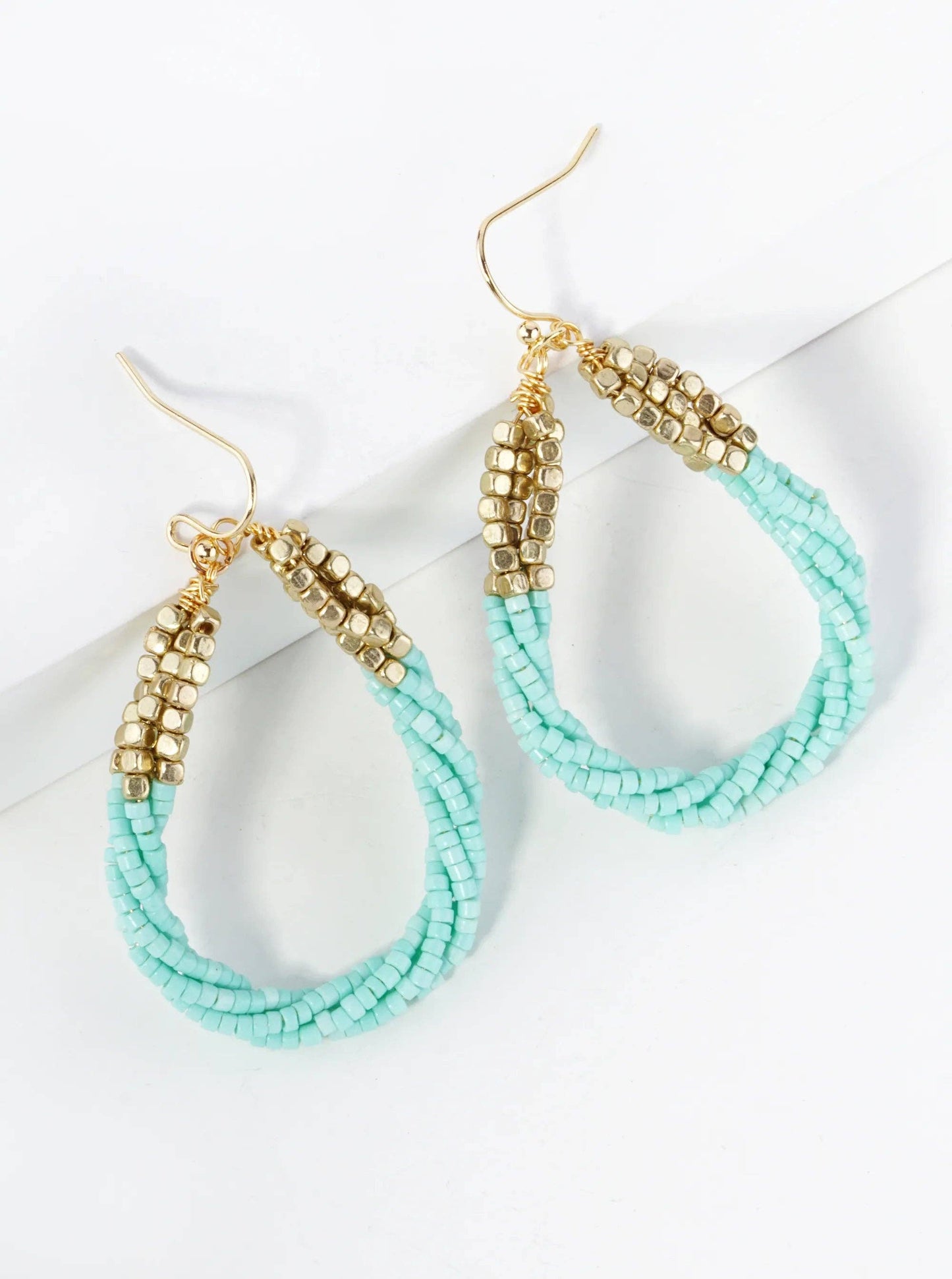 Twist Seed Beaded Teardrop Dangle Drop Earrings