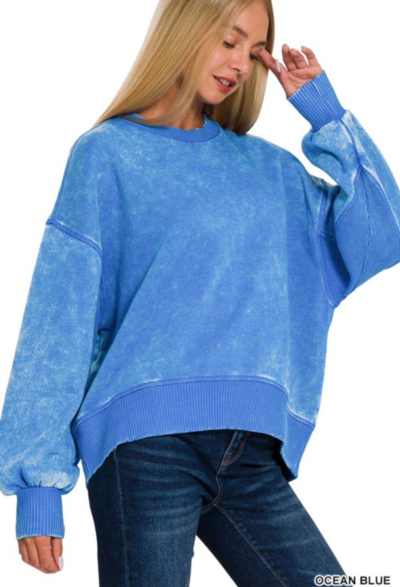 Acid wash oversized pullover