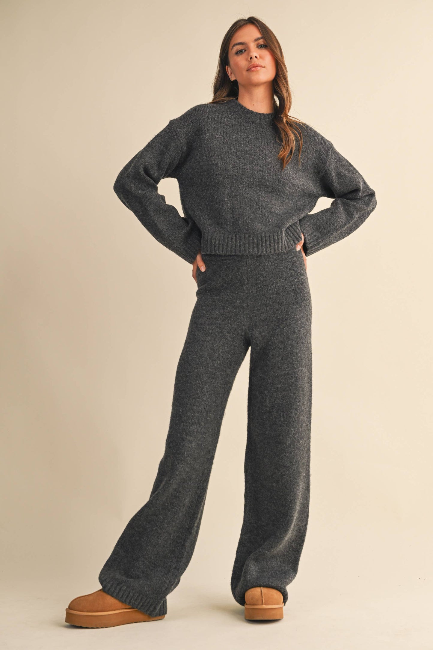 melange cropped sweater top and straight joggers