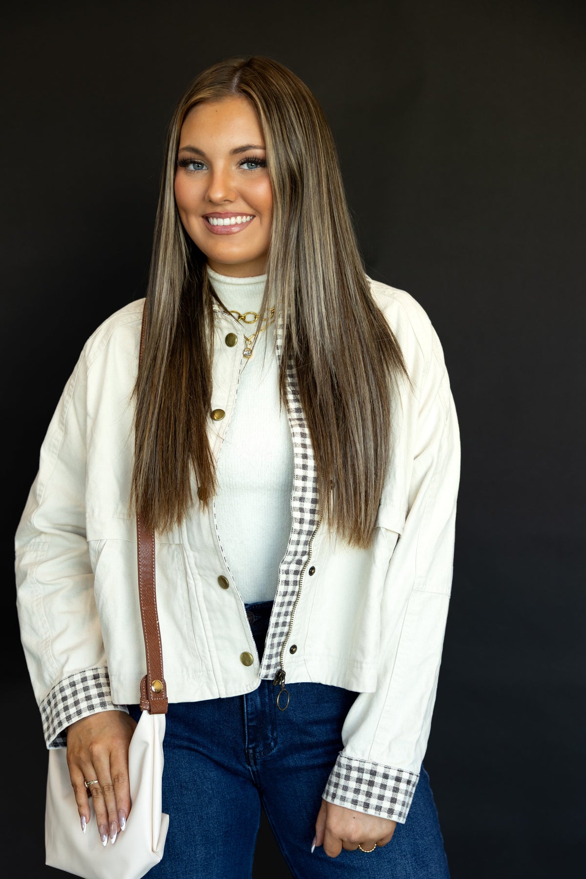 Gingham Collared Twill Jacket