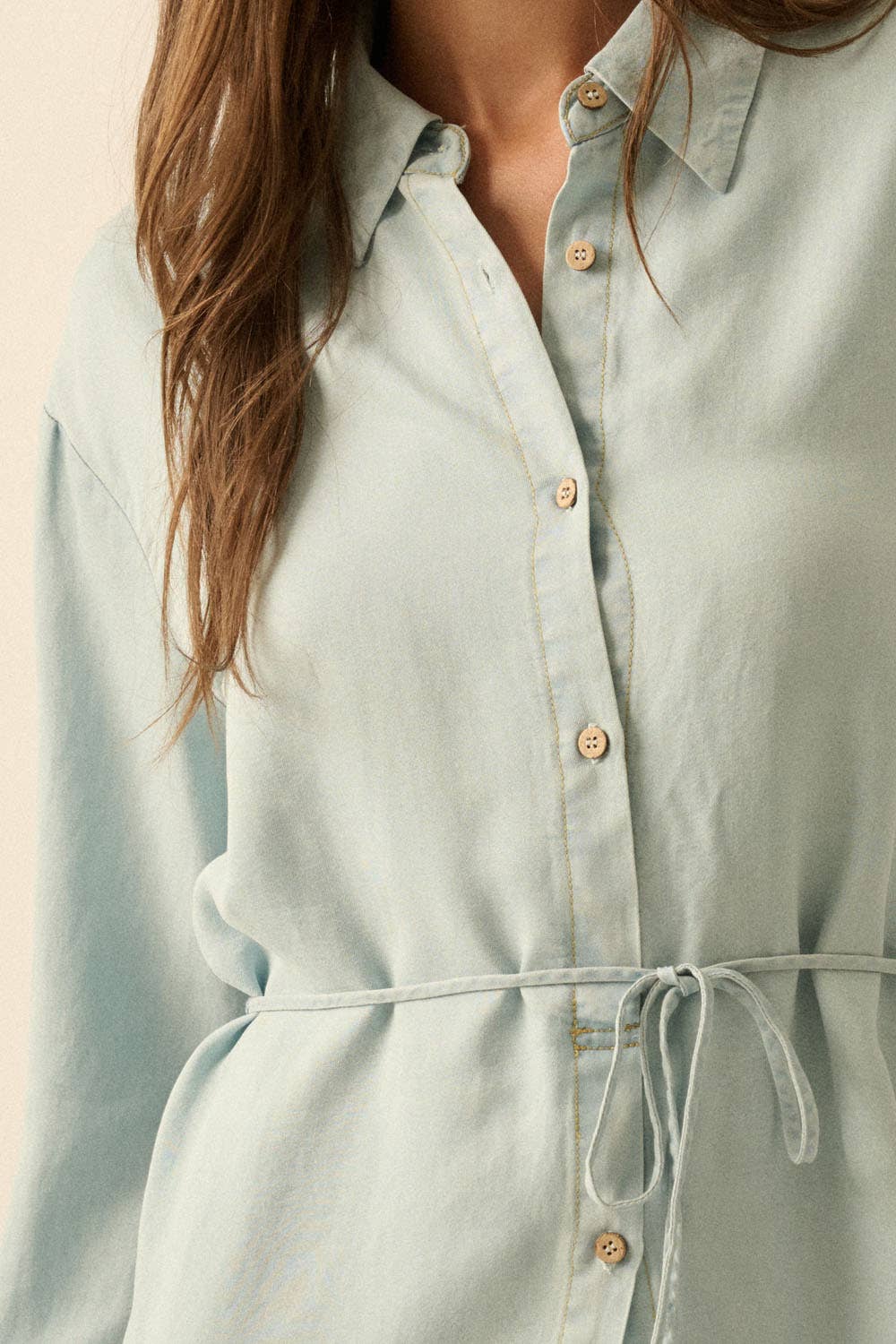 Tencel Denim Belted Button-Up Shirt Romper