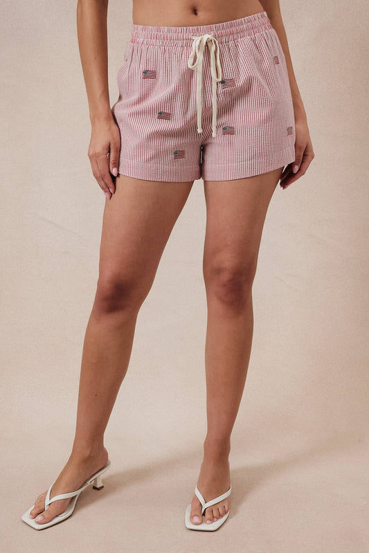 Stripe Flag Embroidered Short