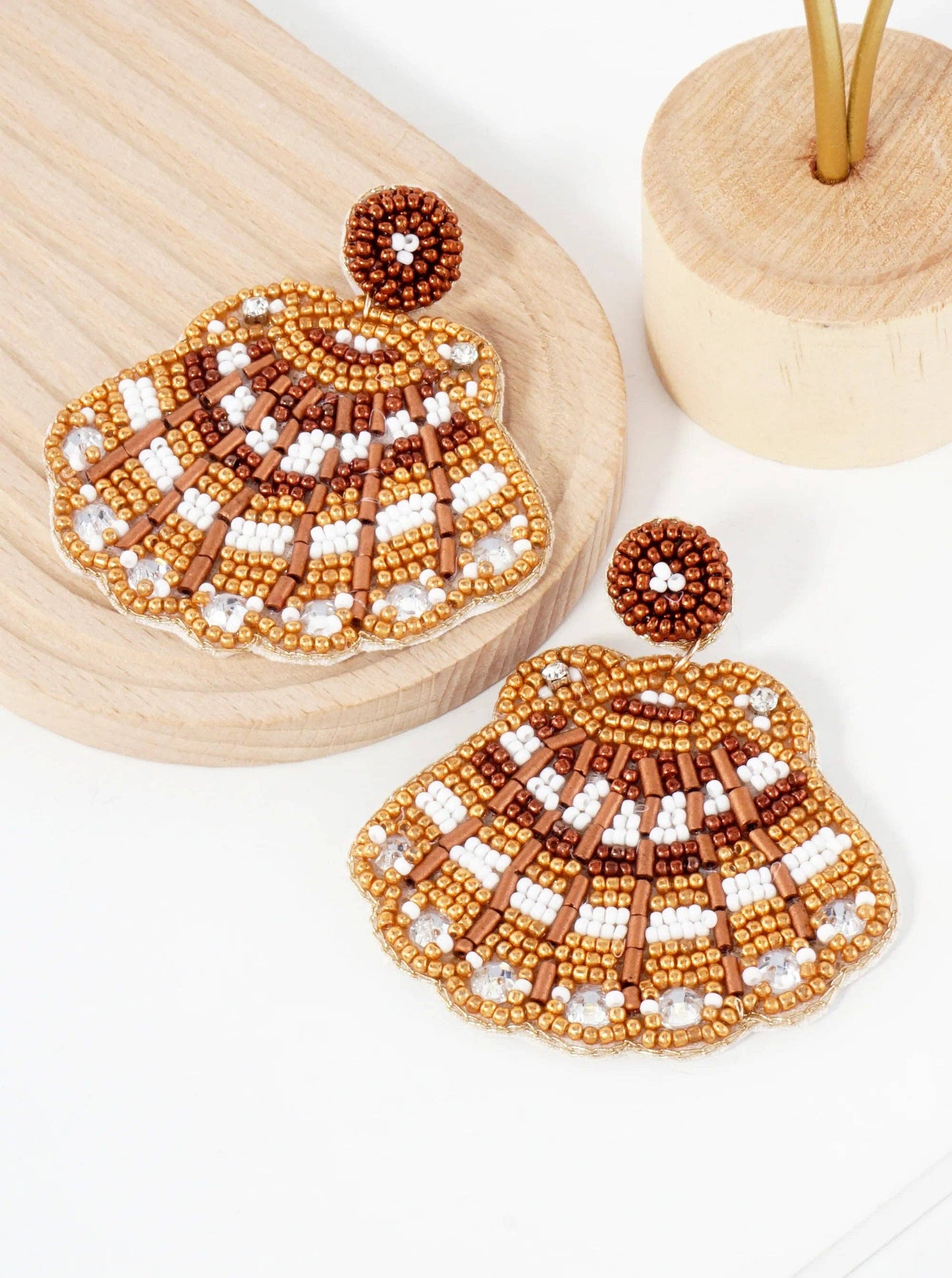 Sea-Life-Theme Glass-Beaded Shell Statement Earrings
