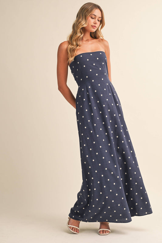 Polka Dot Tube Maxi Dress With Tie-back