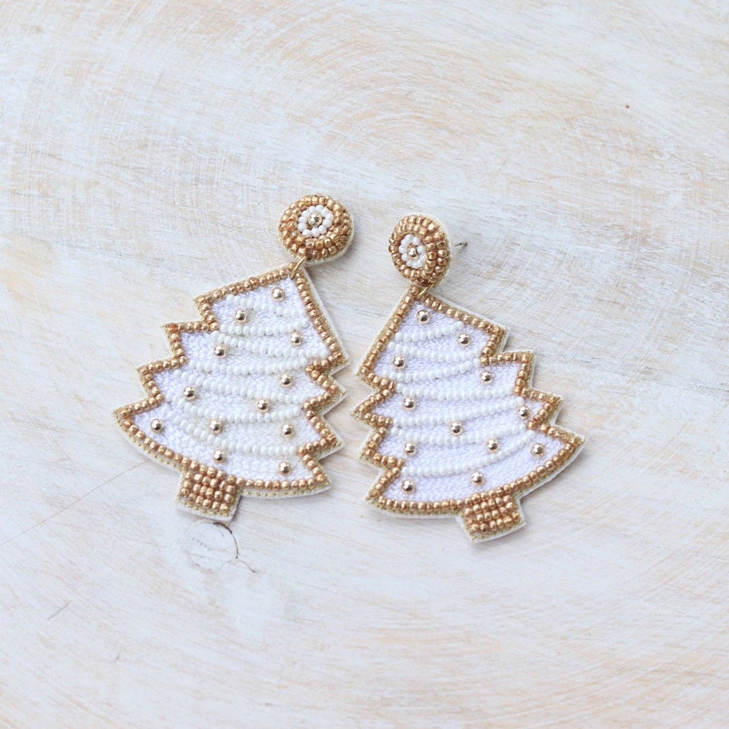 White Christmas tree earrings