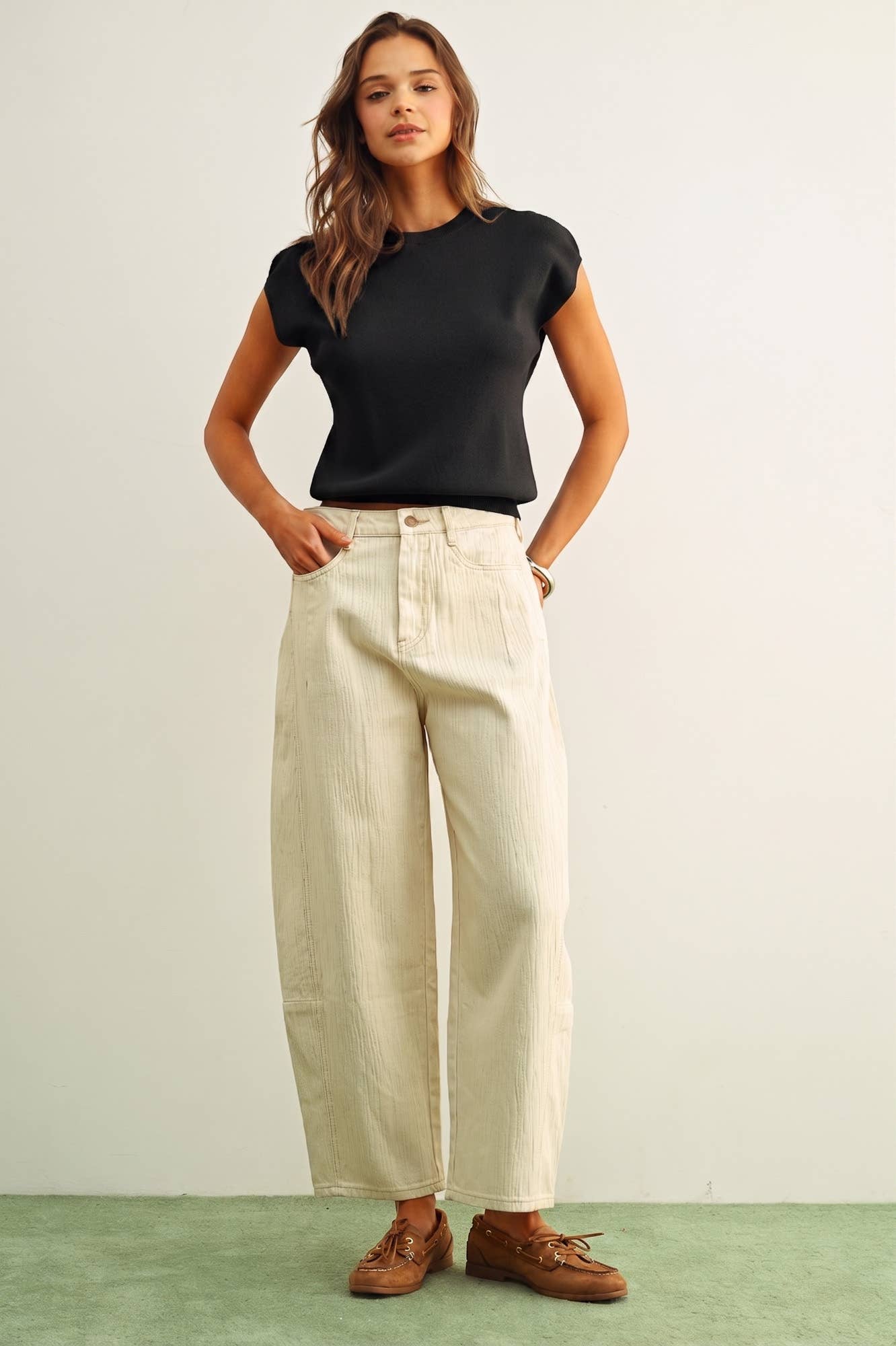 Round Neck Cap Short Sleeve Knit Top