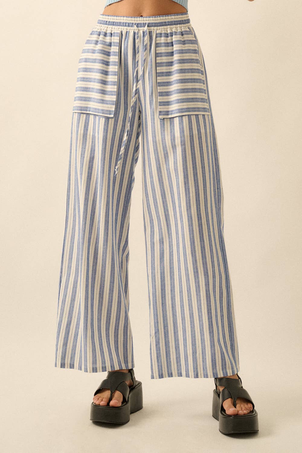 Striped Cotton Wide-Leg Drawstring Pants
