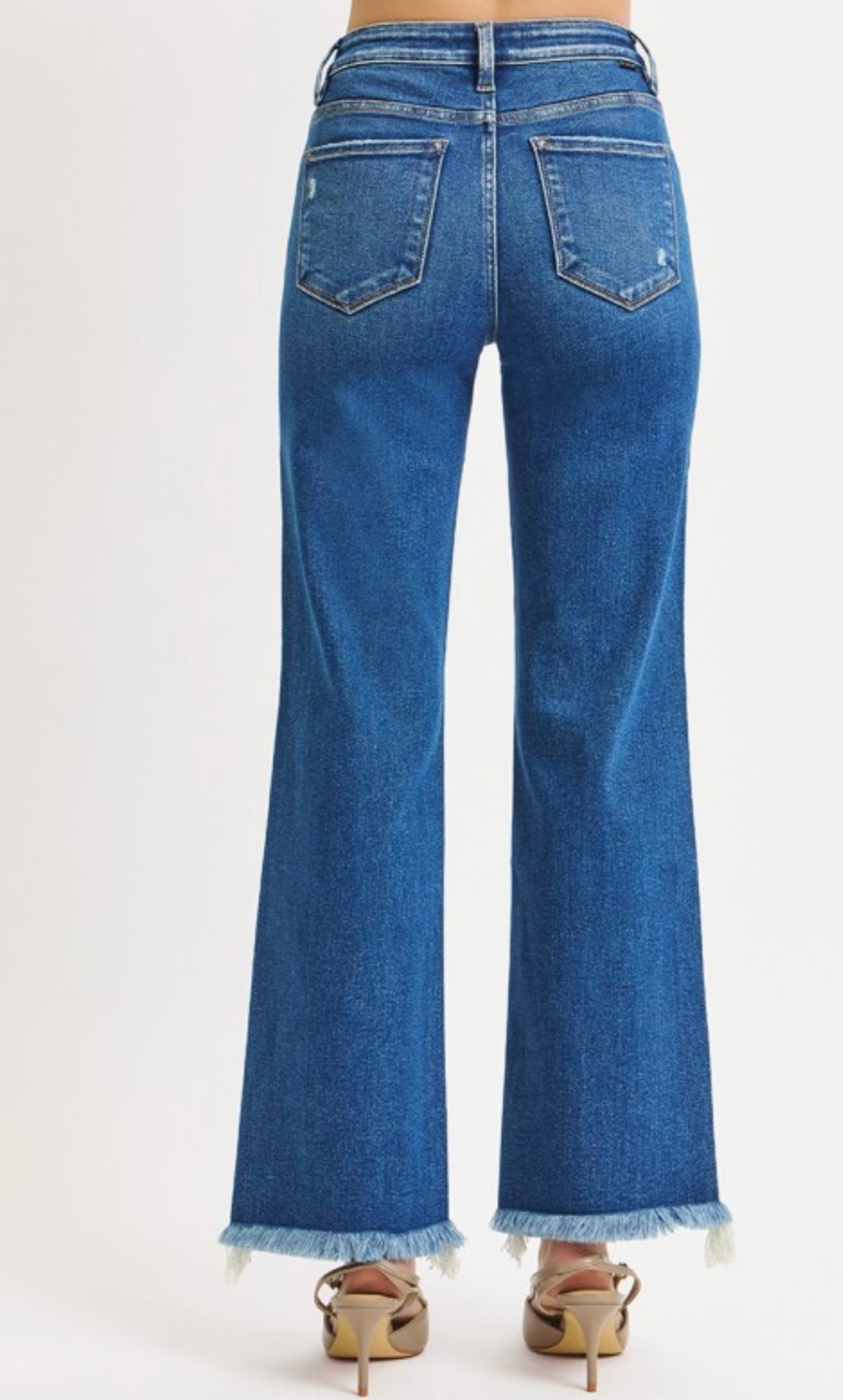Risen Dark Wash Ankle Straight Fray Hem