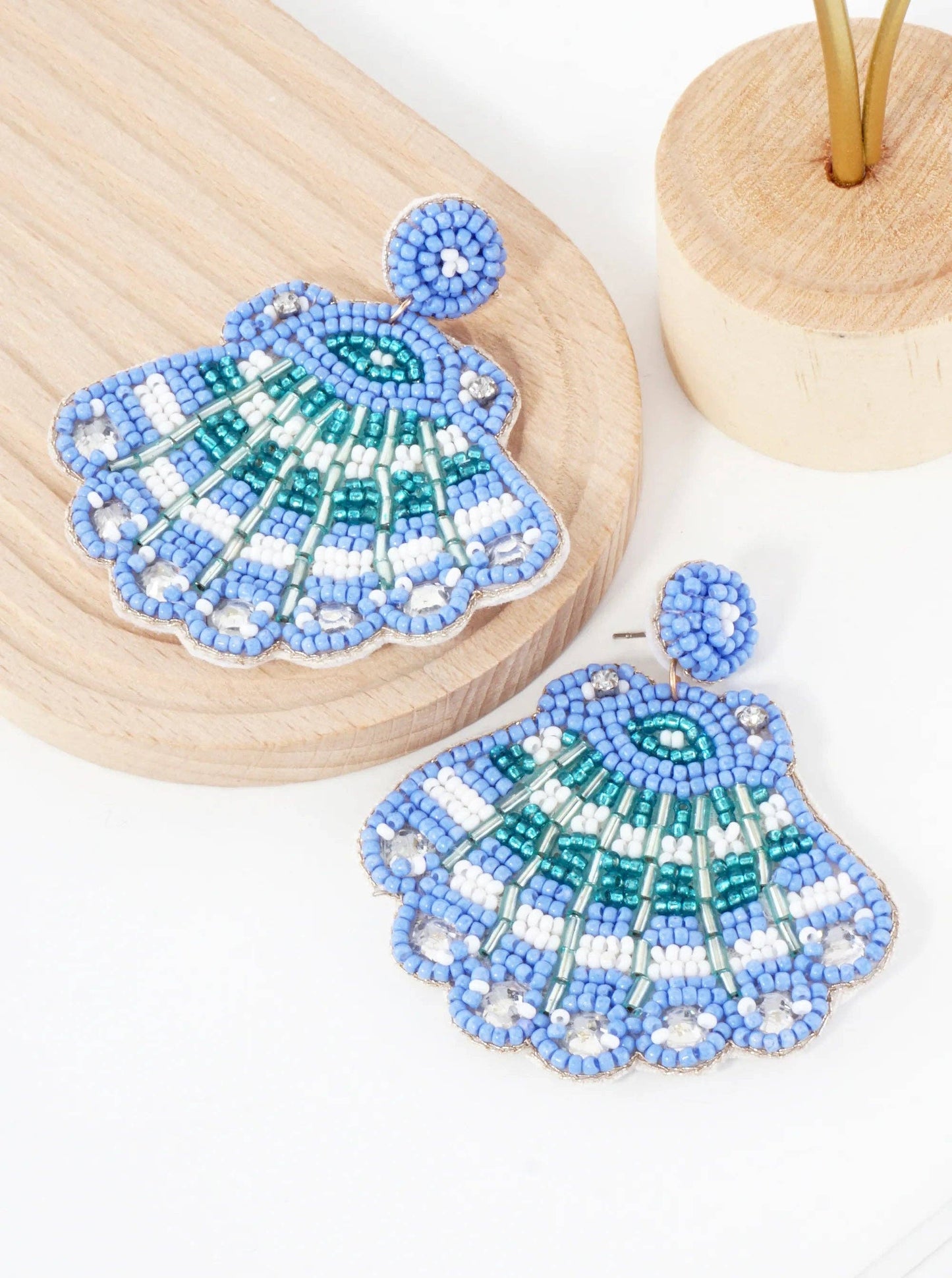 Sea-Life-Theme Glass-Beaded Shell Statement Earrings