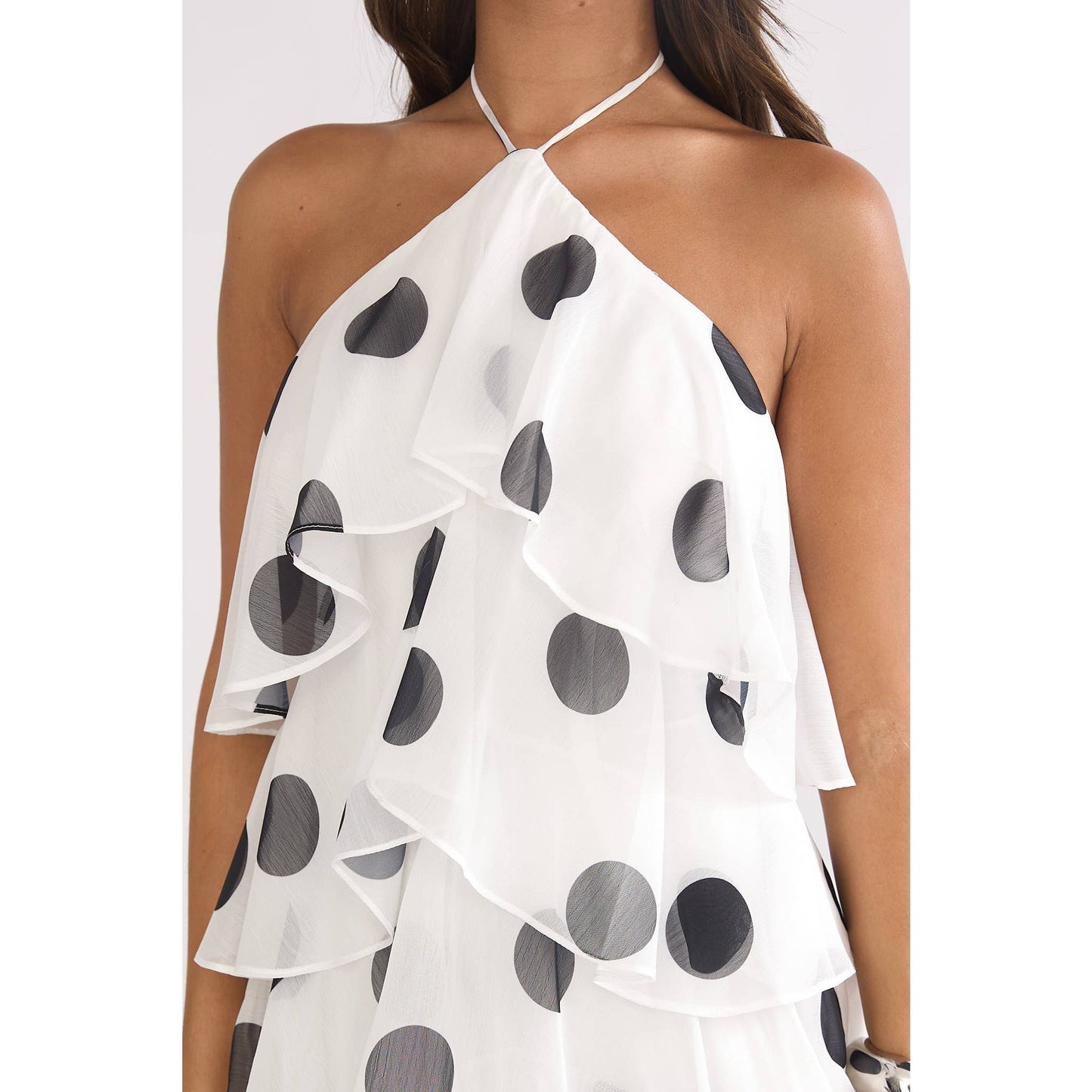 Halter Polka Dot Tiered Maxi Dress