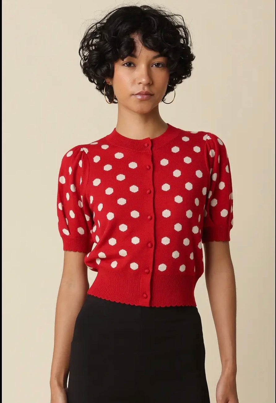 Red & White Polka Dot Cardigan