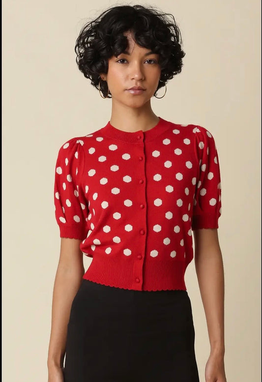 Red & White Polka Dot Cardigan