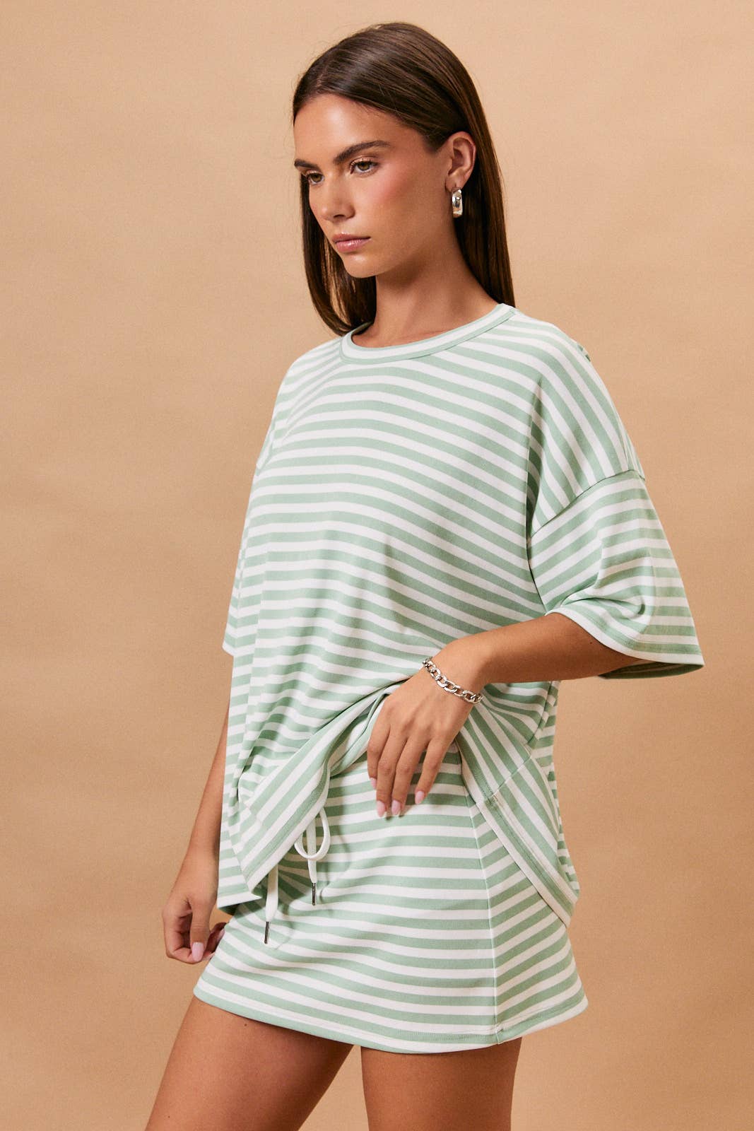 Short Sleeve Round Neck Oversized Stripe T Shirt