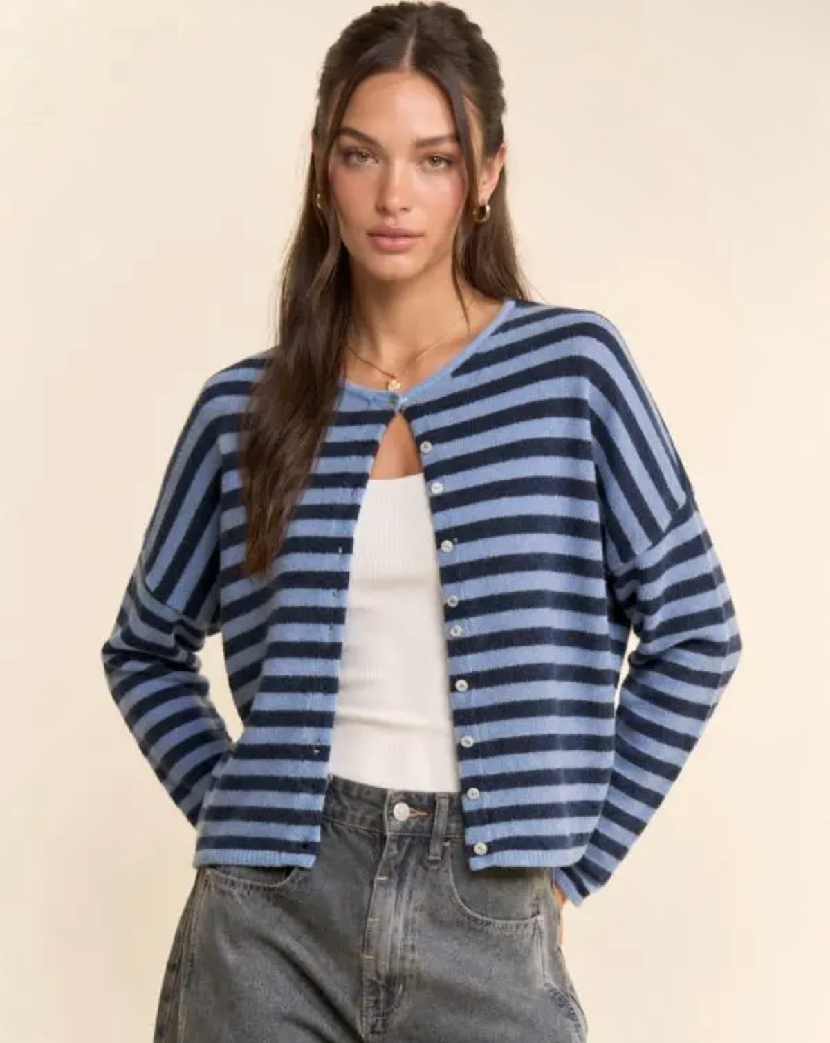 Striped Button-Down Cardigan