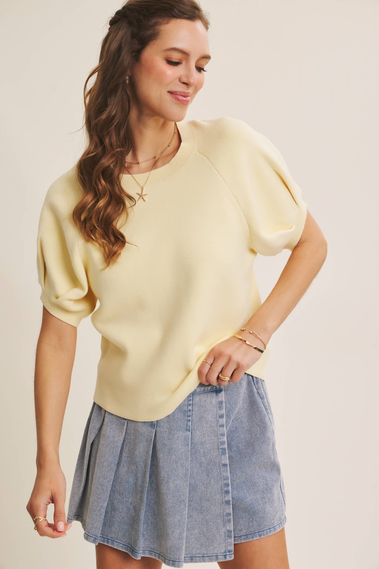 Easy Volume Movement Breathable Cotton Sweater With Puff