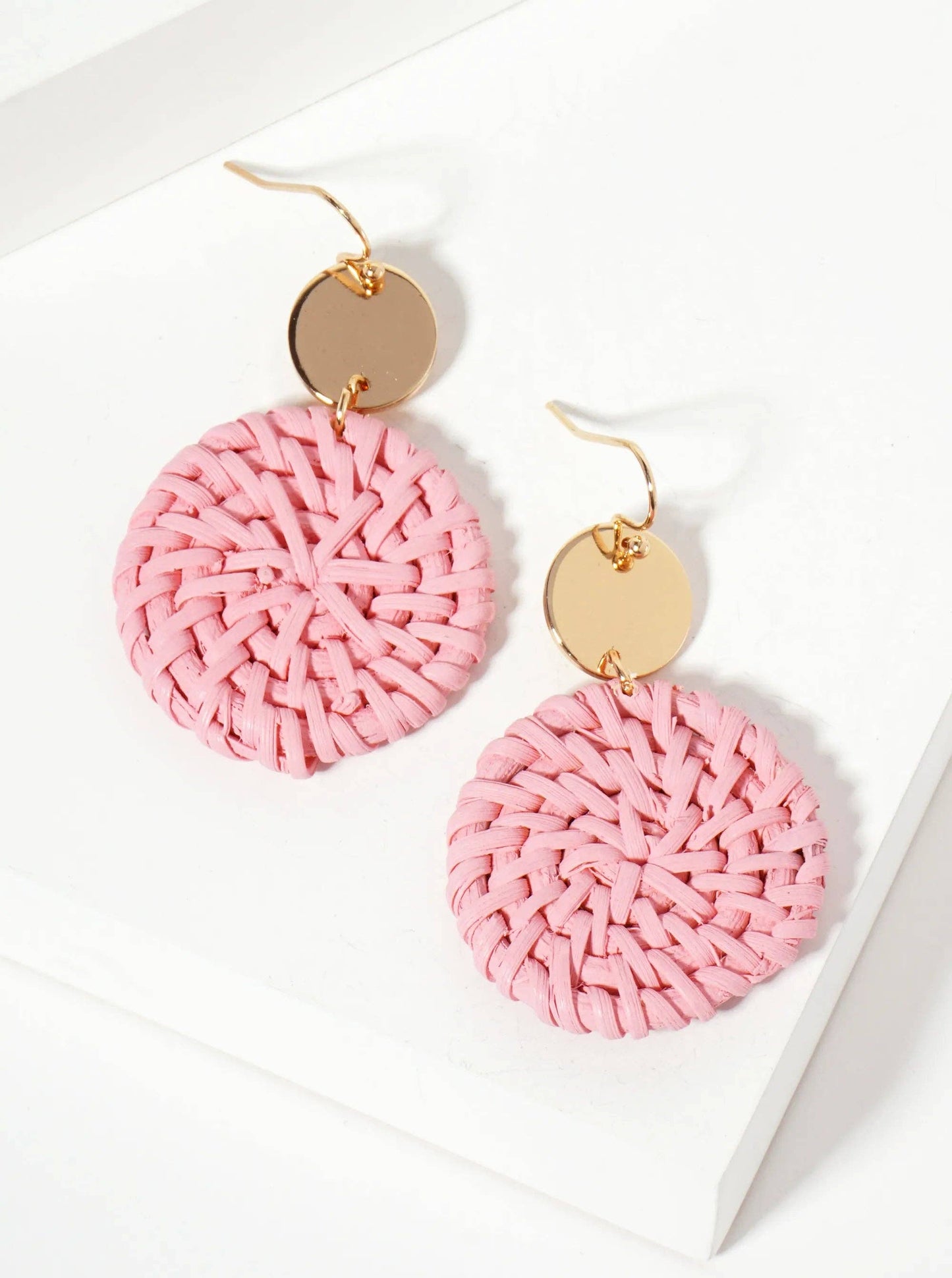 Spring-Colored Dyed Rattan Circle Drop Earrings