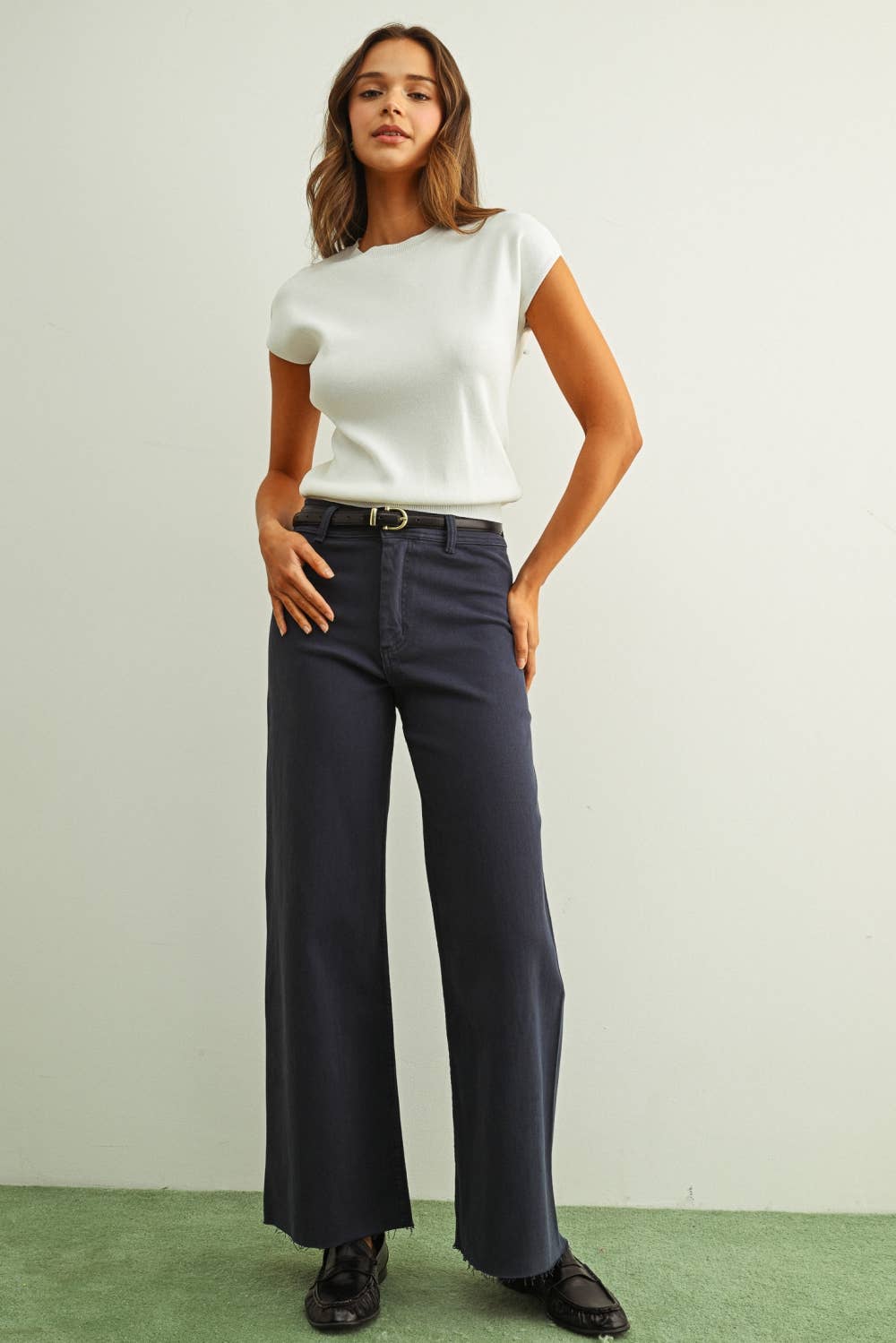 Round Neck Cap Short Sleeve Knit Top