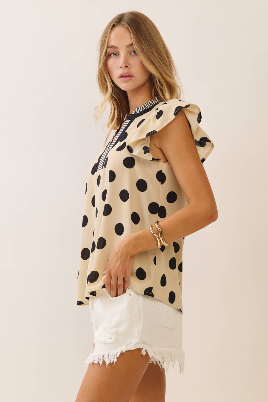 Polka Dot Flutter Sleeve Blouse Plus