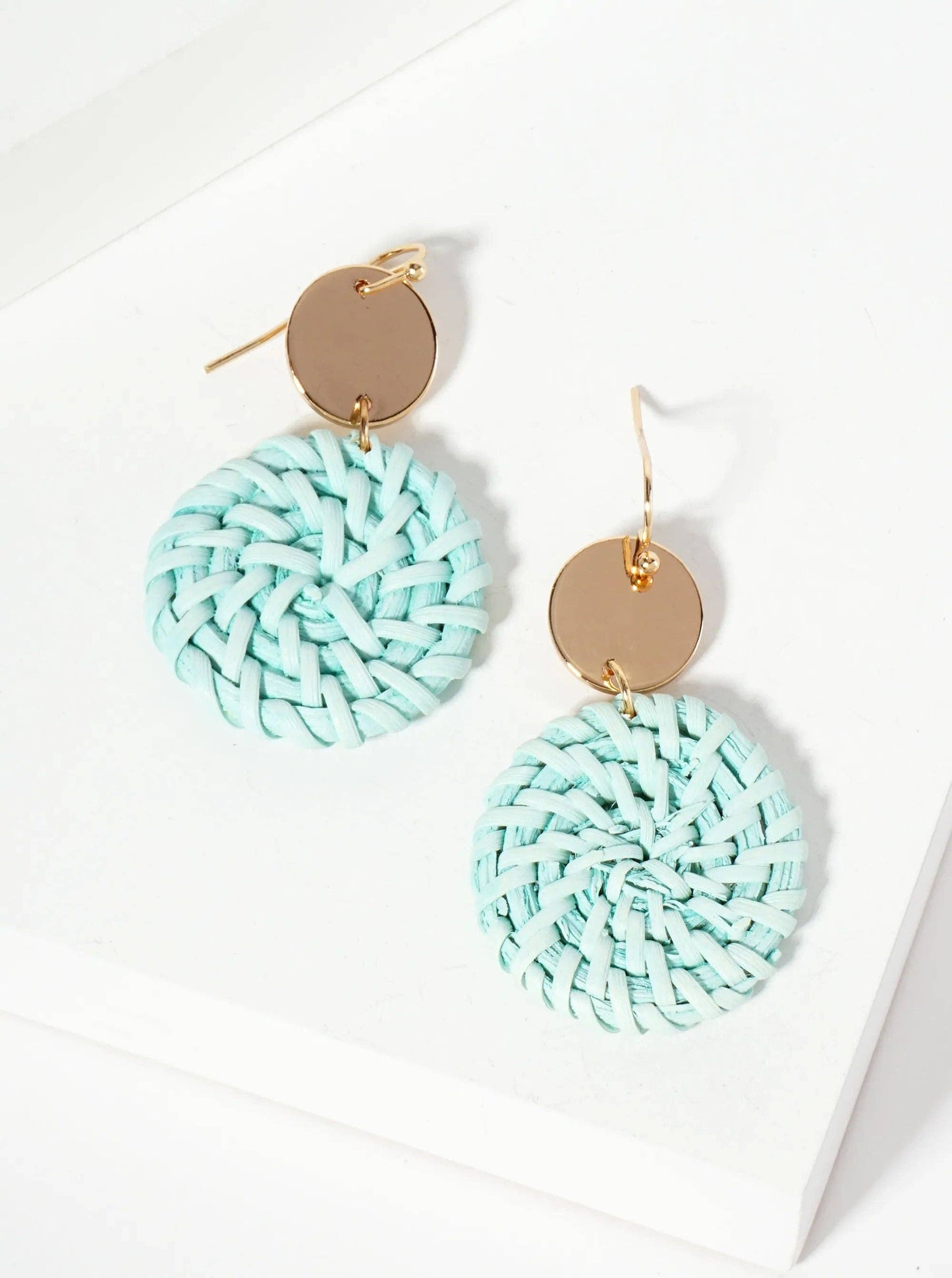 Spring-Colored Dyed Rattan Circle Drop Earrings