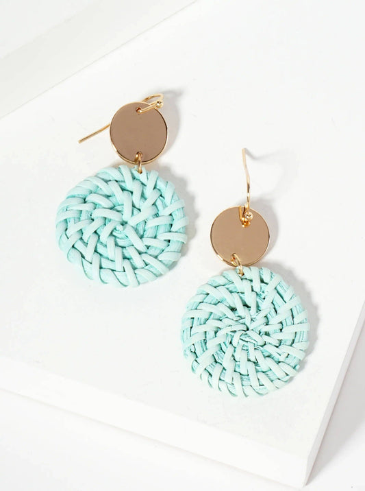 Spring-Colored Dyed Rattan Circle Drop Earrings